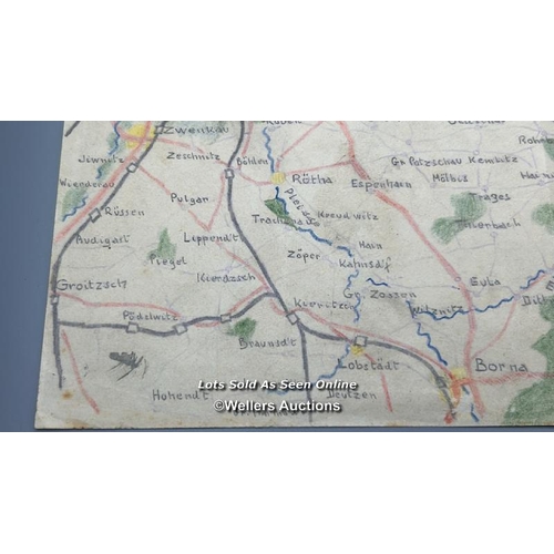 66 - An original never before seen WW2 hand drawn colour escape map from Colditz Oflag IVc made by the PO... 