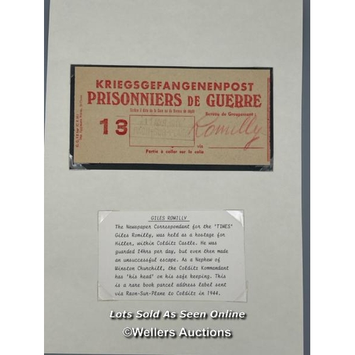 84 - A rare book parcel address label sent via Raon-sur-Plaine to Colditz in 1944 addressed to the Britis... 