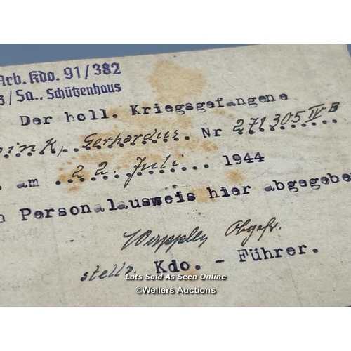 86 - An original pass issued to Gerhard Eppink for 22nd July 1944 during WW2, signed by the camp Kommanda... 