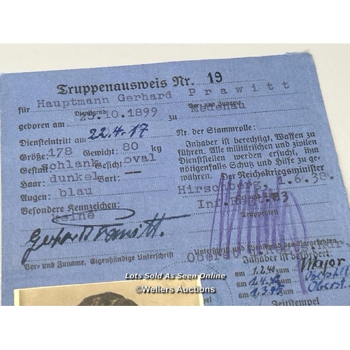 72 - Colonel Gerhard Friedrich Prawitt's original identity pass which appears to have been in use between... 