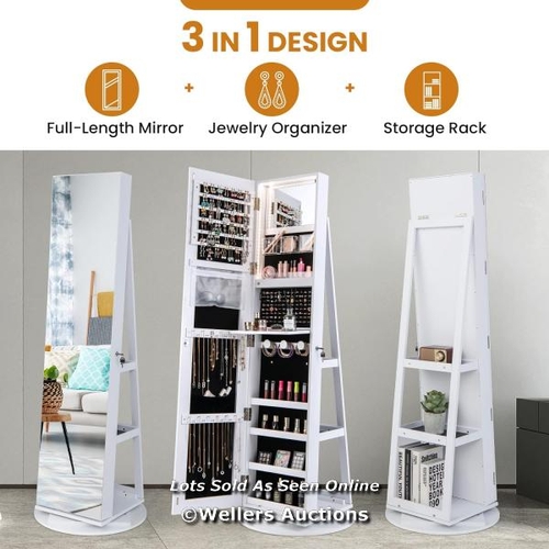 2786 - 3-IN-1 JEWELRY CABINET LOCKABLE JEWELRY ARMOIRE STORAGE UNIT WITH MIRROR WHITE