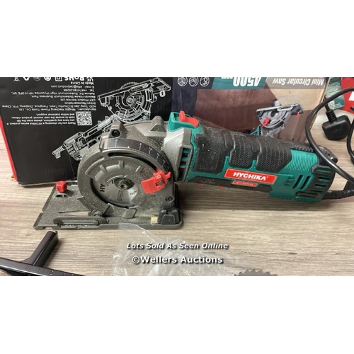 3014 - HYCHIKA MINI CIRCULAR SAW WITH BLADES. 500W PURE COPPER MOTOR, 4500RPM / APPEARS IN GOOD ORDER, SIGN... 