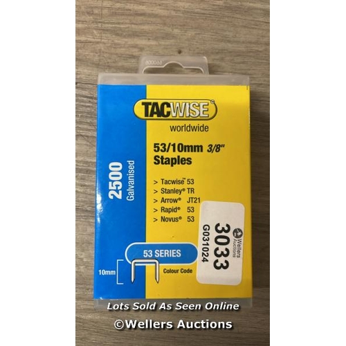 3033 - TACWISE 1478 TYPE 53/10 MM GALVANISED STAPLES, PACK OF 2500 / APPEARS NEW OPEN BOX / A27 [0]