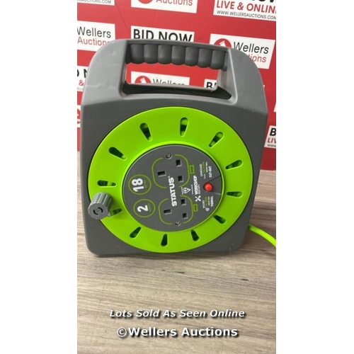 3070 - STATUS 2 SOCKET CABLE REEL 18M GREEN EXTENSION LEAD 13A WITH THERMAL CUT OUT HEAVY DUTY OUTDOOR EXTE... 