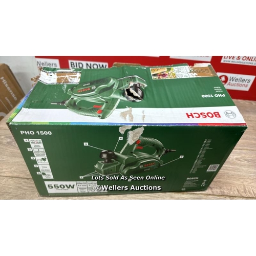 3071 - BOSCH HOME AND GARDEN 06032A4070 ELECTRIC PLANER PHO 1500, 550 W, IN CARTON PACKAGING, GREEN / SIGNS... 