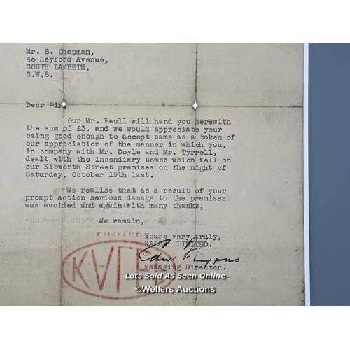 103 - A type written letter from GB 'Kalee Limited' head office in London to employee Mr B. Chapman who is... 