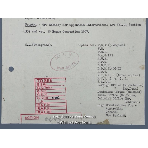 115 - An original secret cipher C.4. telegram from the War Office to the Military Attache, Ankara dated 1s... 