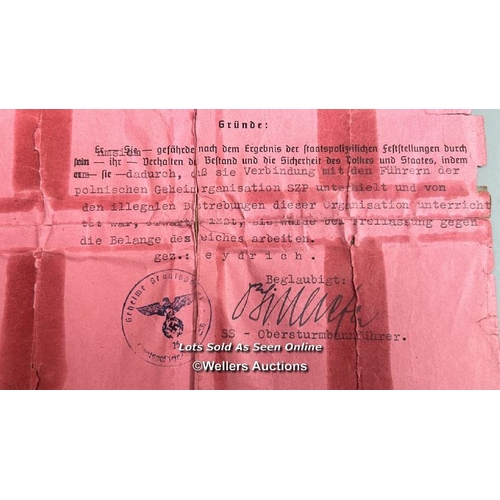 129 - A Protective Custody Order (`Schutzhaftbefehl'), dated 16 November 1940 during WW2, made out by the ... 