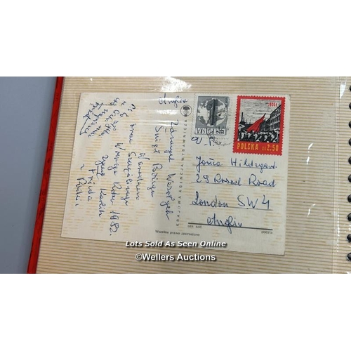 136 - A photo album containing original Polish stamps on letters and postcards  from the 1970s and 1980s.