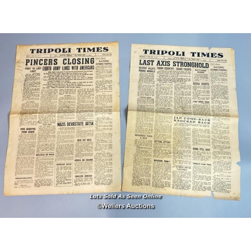 139 - Two original wartime single-sheet newspapers the 'Tripoli Times' dated 9th April and 14th April 1943... 