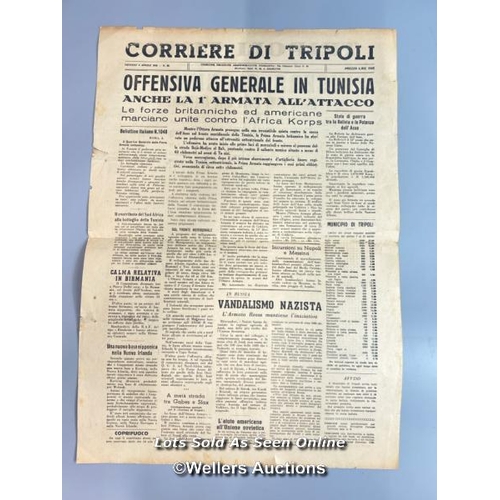 139 - Two original wartime single-sheet newspapers the 'Tripoli Times' dated 9th April and 14th April 1943... 