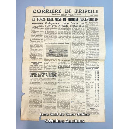 139 - Two original wartime single-sheet newspapers the 'Tripoli Times' dated 9th April and 14th April 1943... 