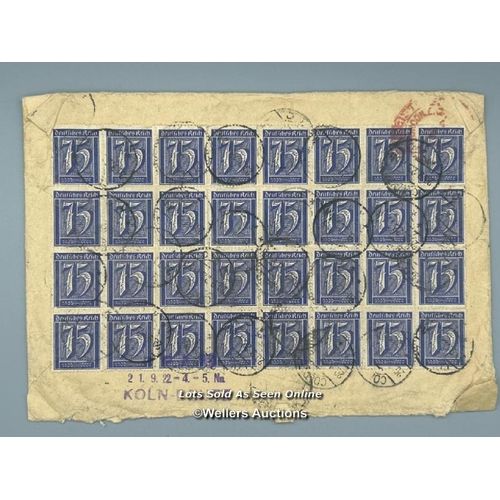 144 - A set of original 'Deutsches Reich' 75 stamps from Germany which are attached to the rear of an enve... 