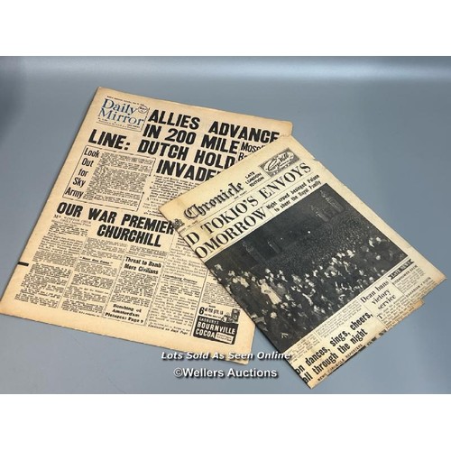 138 - Two original wartime newspapers (WW2), one by the Daily Mirror dated 11th May 1940, and is in very g... 