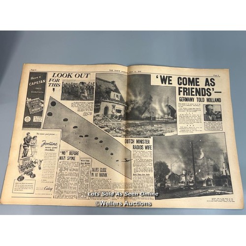 138 - Two original wartime newspapers (WW2), one by the Daily Mirror dated 11th May 1940, and is in very g... 