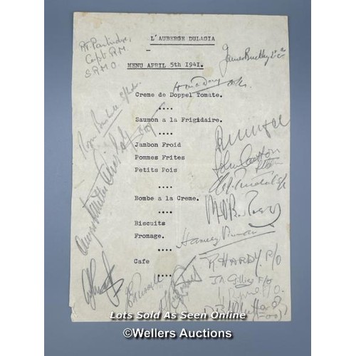 99 - A menu from Dulag Luft (Oberursel), dated 5th April 1941, and signed on both the front and reverse b... 