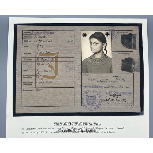 165 - A near-mint condition Kennkarte Jewish German Identity Card issued to Lena 'Sara' Flieg aged 15 (bor... 