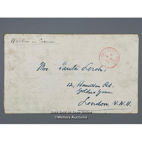 166 - Two postcards and three letters written in German and sent by J.M. Lench (No. 80521) to the Sutton P... 