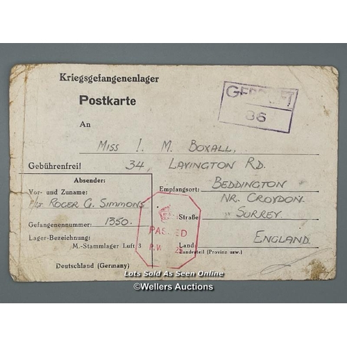 174 - A postcard written by Flight Lieutenant Roger G. Simmons (prisoner no. 1350) dated 6th February 1944... 