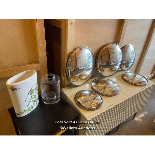 19 - Six circular wall mirrors, lsa glass vase and Villeroy & Boch porcelain vase / Container No: XX02321