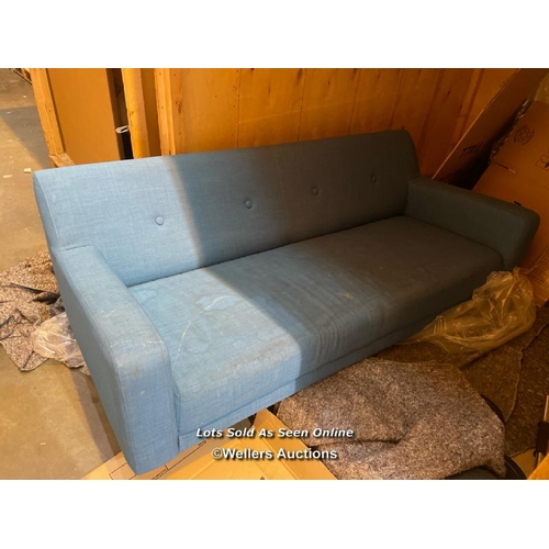 43 - John Lewis upholstered three seater sofa, in need of cleaning, 56cm h x 80cm w x 173cm l / Container... 