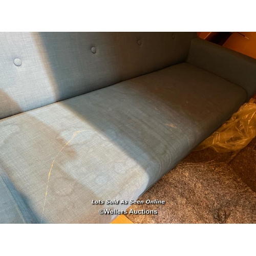 43 - John Lewis upholstered three seater sofa, in need of cleaning, 56cm h x 80cm w x 173cm l / Container... 