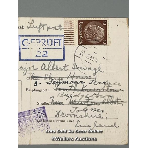 180 - This lot features an original wartime postcard addressed to Sergeant Major Albert Savage and written... 