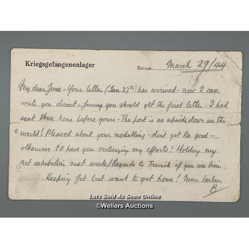 182 - An original wartime postcard written by Flight Lieutenant Bennett Ley Kenyon DFC (Prisoner No. 3135)... 