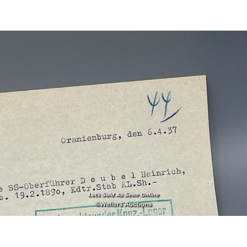 184 - An original SS (Schutzstaffel) form dated 6th April 1937 regarding personal documents of SS-Oberfuhr... 