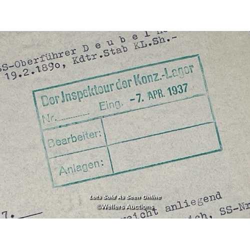 184 - An original SS (Schutzstaffel) form dated 6th April 1937 regarding personal documents of SS-Oberfuhr... 