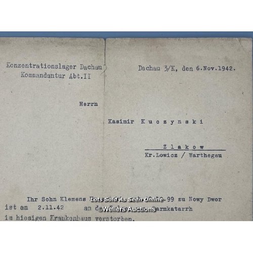 185 - An original SS (Schutzstaffel) form dated 6th November 1942 from Dachau Concentration Camp Kommandan... 