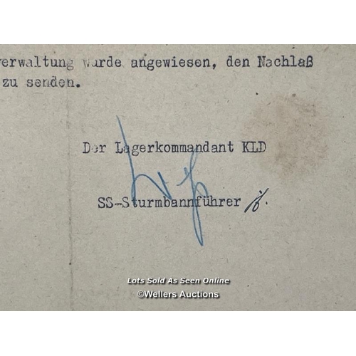 185 - An original SS (Schutzstaffel) form dated 6th November 1942 from Dachau Concentration Camp Kommandan... 