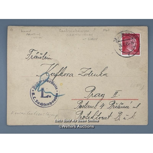 189 - An original letter from Sachsenhausen Concentration Camp dated 21st November 1943 during WW2. The le... 