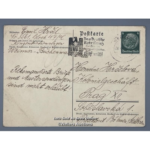 192 - Two original postcards sent from Sachsenhausen Concentration Camp. One has a detailed message which ... 