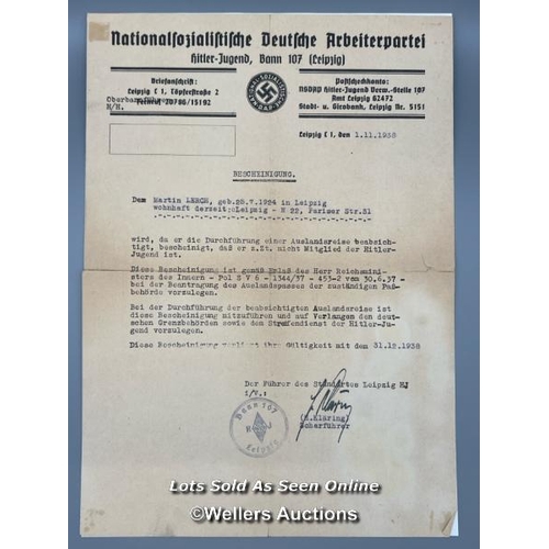 194 - An original National Socialist German Workers Party NSDAP type-written letter from Hitler Youth Admi... 