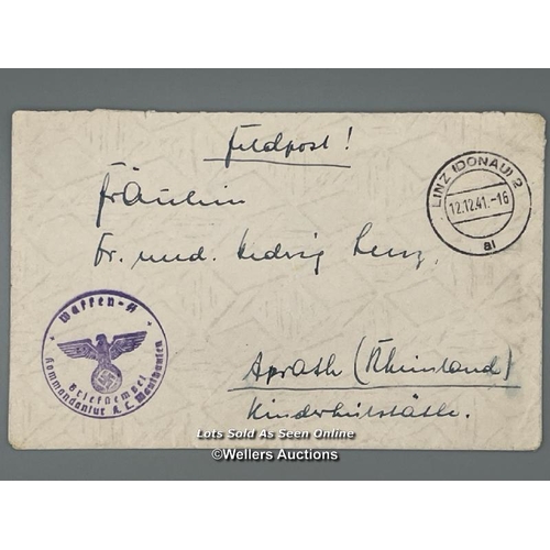 197 - An original envelope by Waffen SS (Schutzstaffel) Hauptsturmführer Doctor Heinz Baumkötter sent to h... 