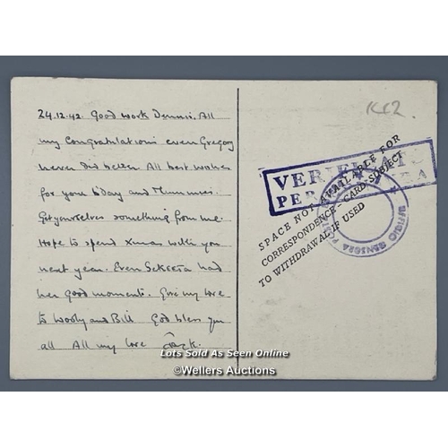 198 - An original wartime postcard dated 24th December 1942 from Camo P.G. 21 at Chieti, Italy to Squadron... 