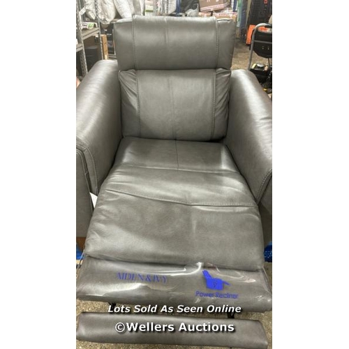 8004 - RRP: £650 - AIDEN & IVY SPENCER GREY LEATHER POWER RECLINING ARMCHAIR / POWERS UP / MINIMAL SIGNS OF... 