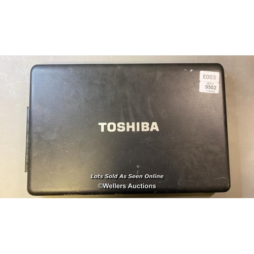 9502 - LAPTOP: TOSHIBA 320GB HD INTEL PENTIUM DUAL CORE T4 500 @ 2.3GGHZ 3GB RAM WIN 10 - DAMAGED SCREEN