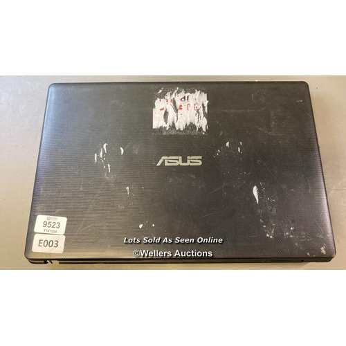 9523 - LAPTOP: ASUS 500 GB HD INTEL CELERON 10074 @1.5GHZ 4GB RAM WIN 10 - BACK DAMAGED