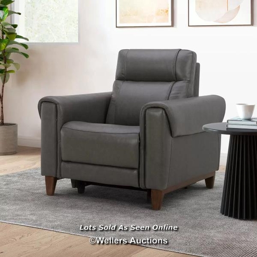 8004 - RRP: £650 - AIDEN & IVY SPENCER GREY LEATHER POWER RECLINING ARMCHAIR / POWERS UP / MINIMAL SIGNS OF... 