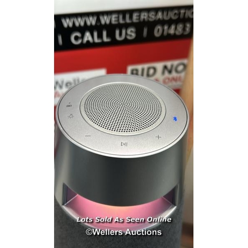 8197 - LG XBOOM 360 PORTABLE SPEAKER MODEL XO3QBK / POWERS UP AND CONNECTS TO BLUETOOTH, APPEARS FUNCTIONAL... 