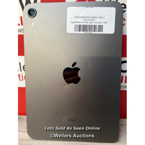 8209 - APPLE IPAD MINI 6TH GEN / 8.3 INCH / WIFI / 64GB / SPACE GREY /MK7M3B/A / POWERS UP / ICLOUD UNLOCKE... 