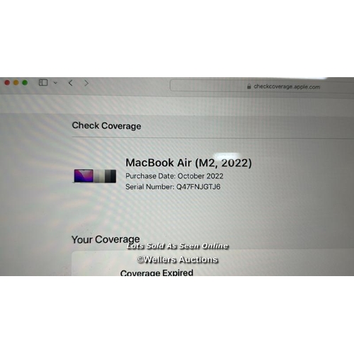 8223 - APPLE MACBOOK AIR 2022 / APPLE M2 CHIP WITH NEXT-GENERATION CPU, GPU AND MACHINE LEARNING PERFORMANC... 