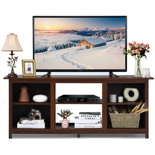 2066 - TV STAND 58 INCH ENTERTAINMENT MEDIA CONSOLE CENTER UP TO 65 INCH COFFEE WITH 2 TIERS / BACKDOOR