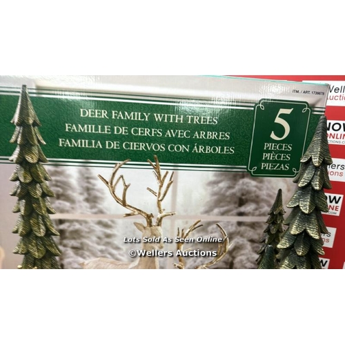 2150 - DEER FAMILY WITH TREES DECORATION SET / NEW / SET OF FOUR PIECES / P9