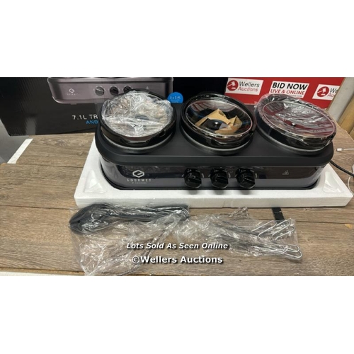 2163 - TRIPLE SLOW COOKER GREY (7.1L) / POWERS UP / MINIMAL SIGNS OF USE / P8