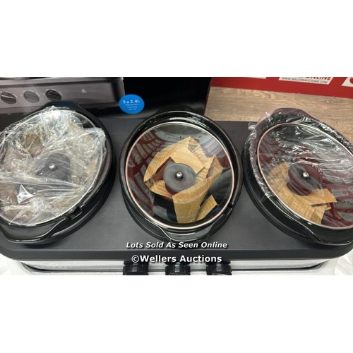 2163 - TRIPLE SLOW COOKER GREY (7.1L) / POWERS UP / MINIMAL SIGNS OF USE / P8