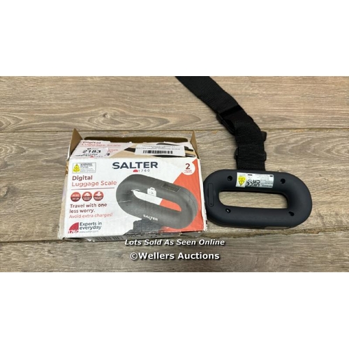 2183 - SALTER DIGITAL LUGGAGE SCALE / POWERS UP / MINIMAL SIGNS OF USE / E22