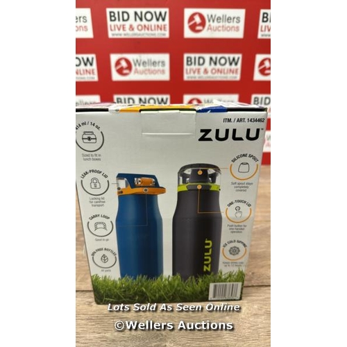 2196 - ZULU STAINLESS STEEL WATER BOTTLE 414ML / MINIMAL SIGNS OF USE / E24